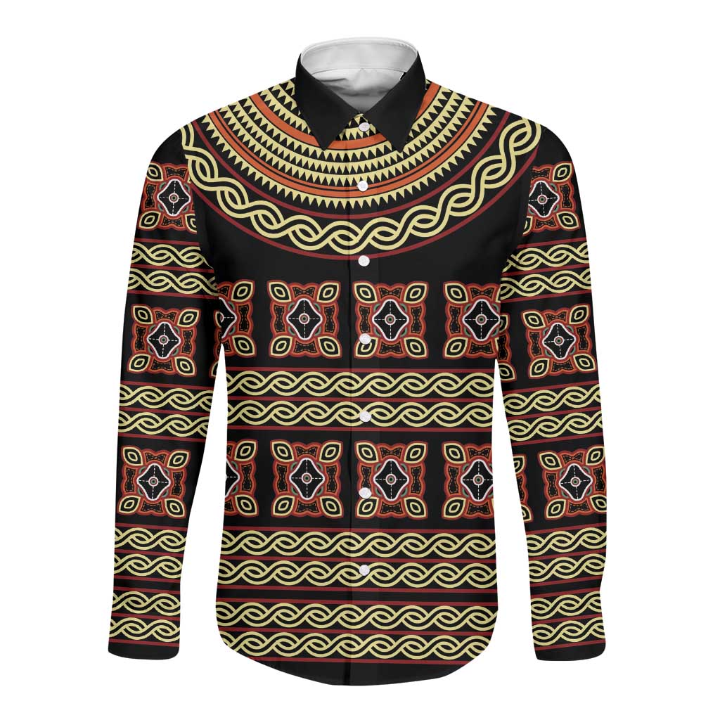 Cameroon Traditional Pattern Long Sleeve Button Shirt Bamenda Royal Toghu
