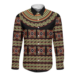 Cameroon Traditional Pattern Long Sleeve Button Shirt Bamenda Royal Toghu