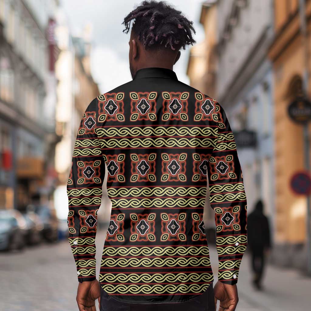 Cameroon Traditional Pattern Long Sleeve Button Shirt Bamenda Royal Toghu