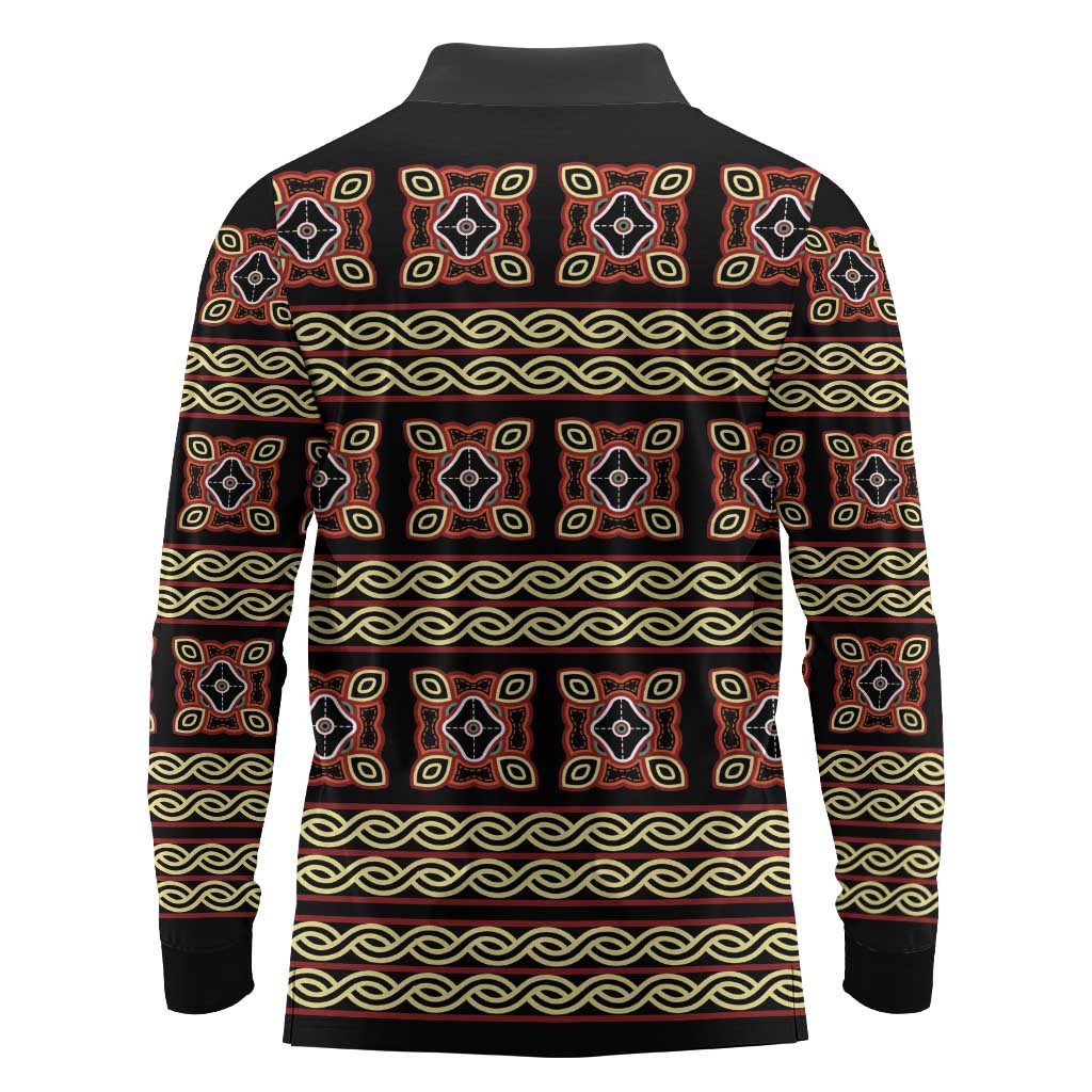 Cameroon Traditional Pattern Long Sleeve Polo Shirt Bamenda Royal Toghu