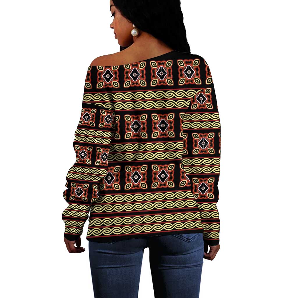 Cameroon Traditional Pattern Off Shoulder Sweater Bamenda Royal Toghu