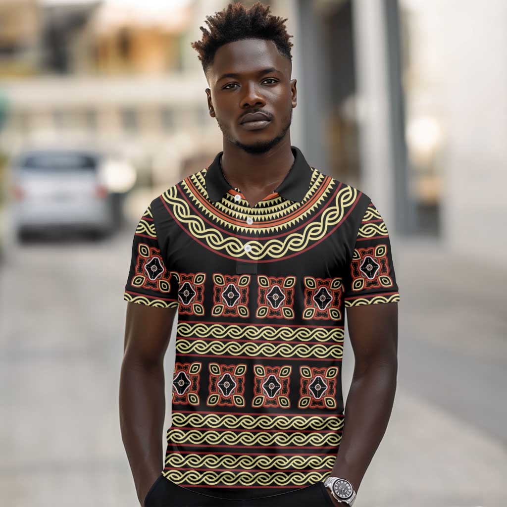 Cameroon Traditional Pattern Polo Shirt Bamenda Royal Toghu