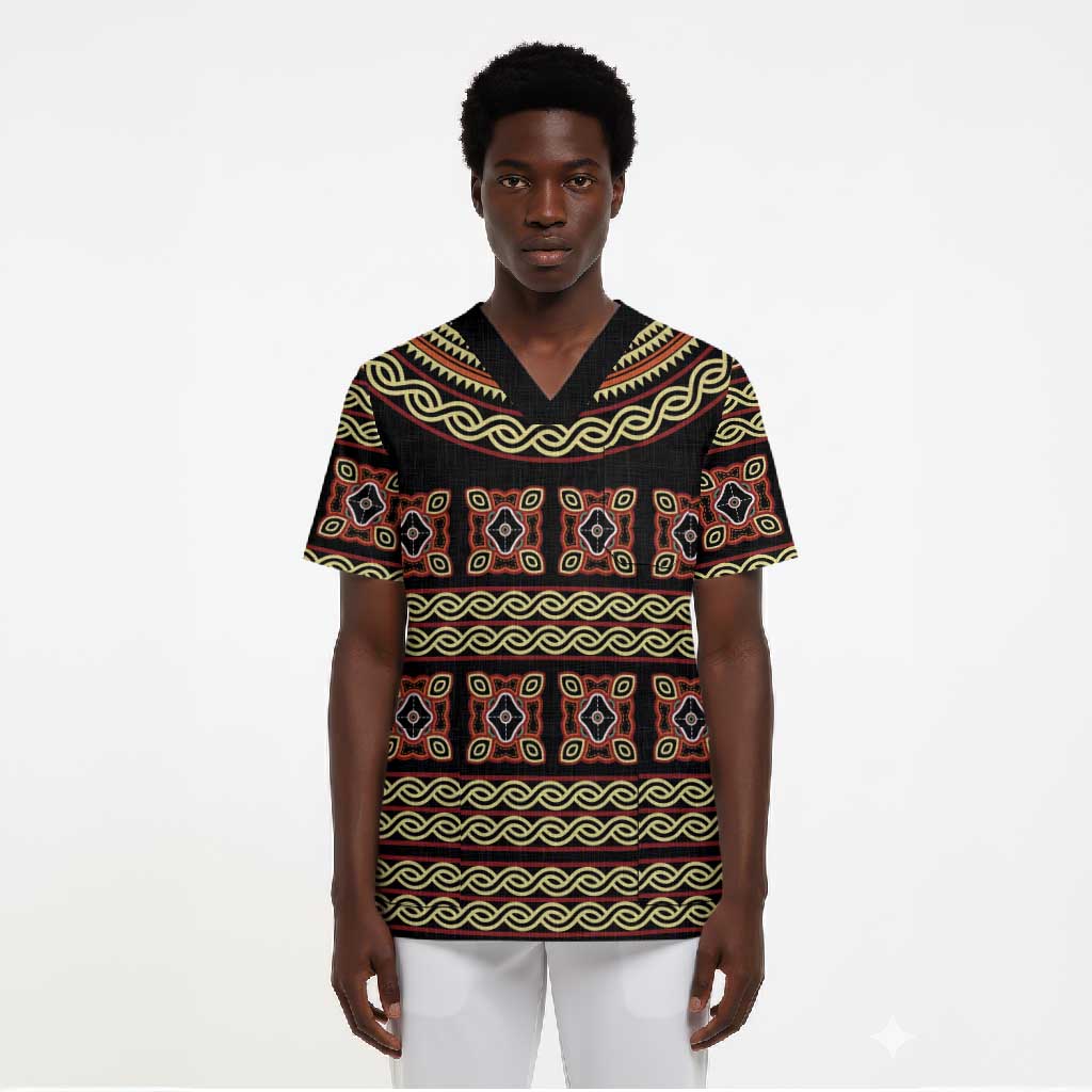 Cameroon Traditional Pattern Scrub Top Bamenda Royal Toghu