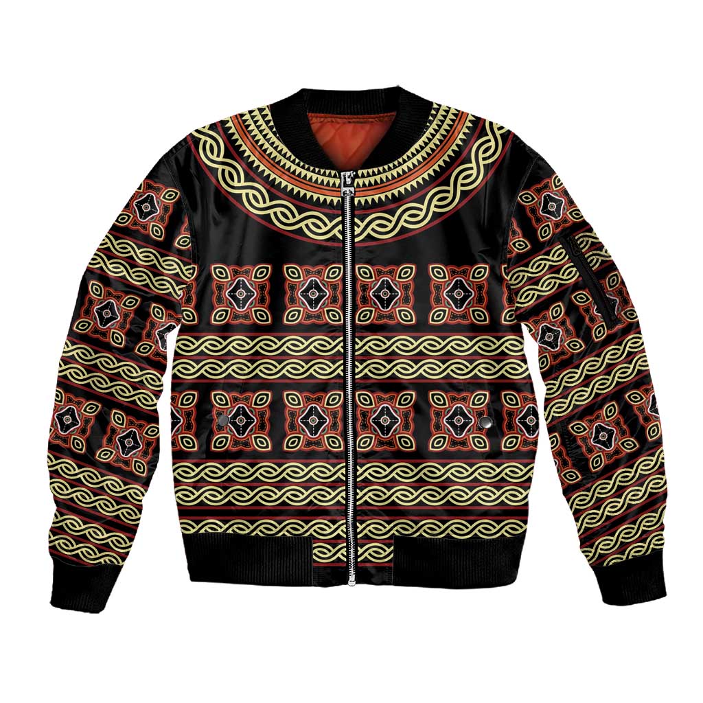 Cameroon Traditional Pattern Sleeve Zip Bomber Jacket Bamenda Royal Toghu