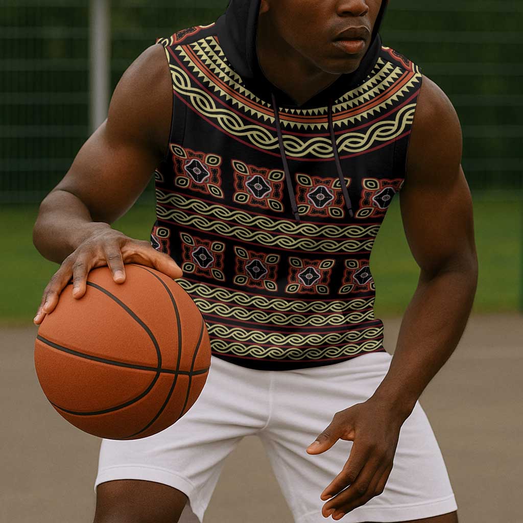 Cameroon Traditional Pattern Sleeveless Hoodie Bamenda Royal Toghu