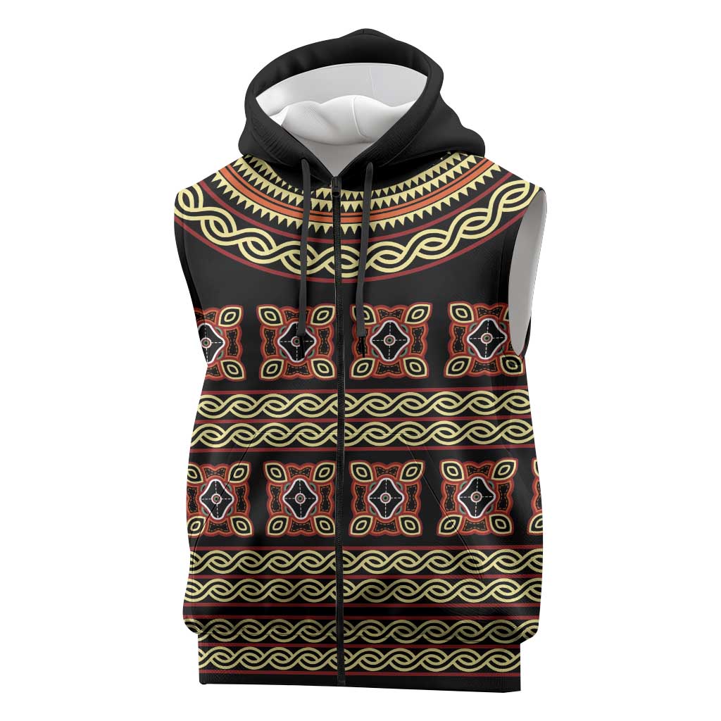 Cameroon Traditional Pattern Sleeveless Zip Hoodie Bamenda Royal Toghu