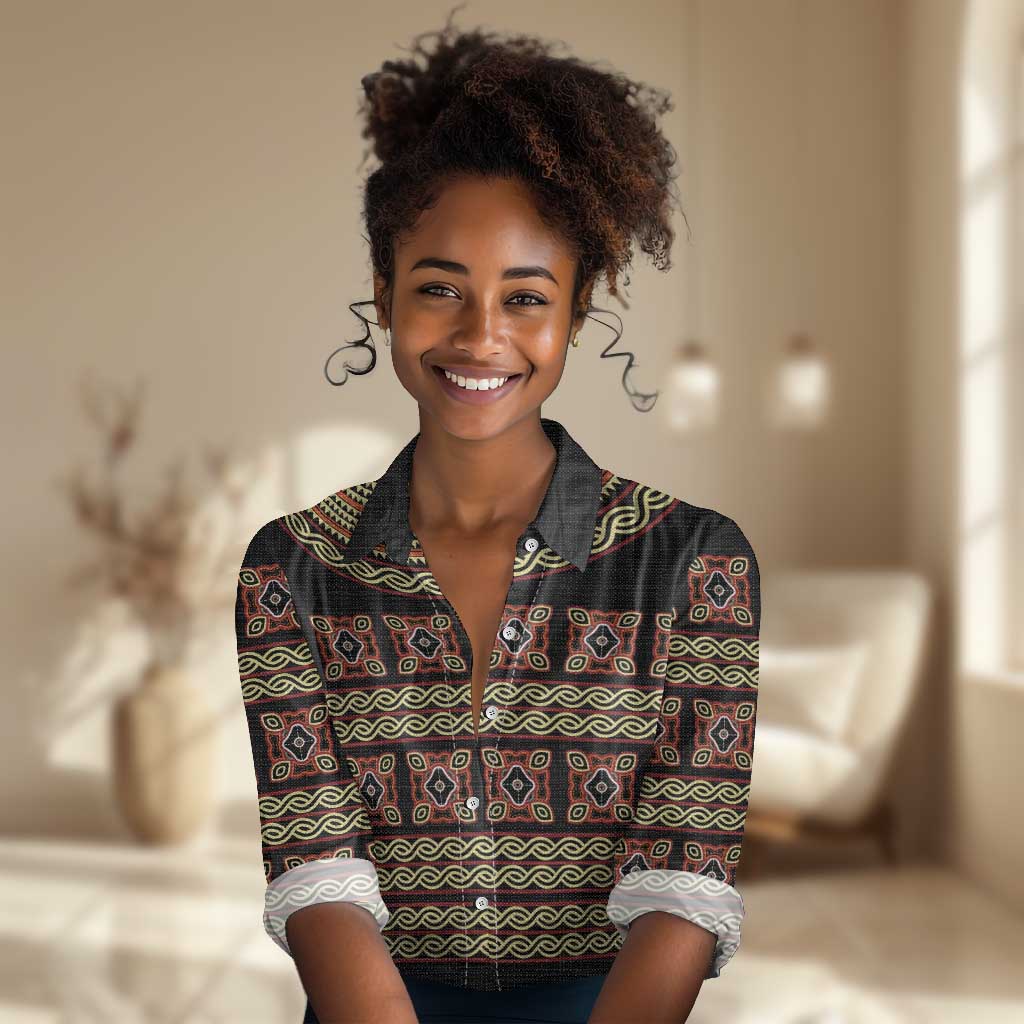 Cameroon Traditional Pattern Women Casual Shirt Bamenda Royal Toghu