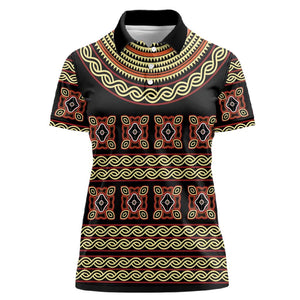 Cameroon Traditional Pattern Women Polo Shirt Bamenda Royal Toghu