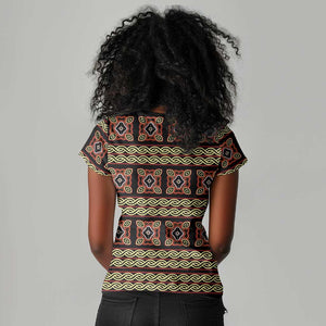 Cameroon Traditional Pattern Women V-Neck T-Shirt Bamenda Royal Toghu