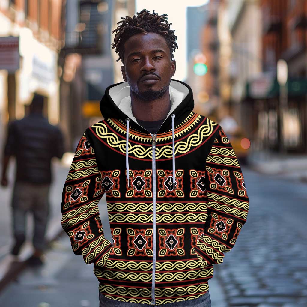 Cameroon Traditional Pattern Zip Hoodie Bamenda Royal Toghu