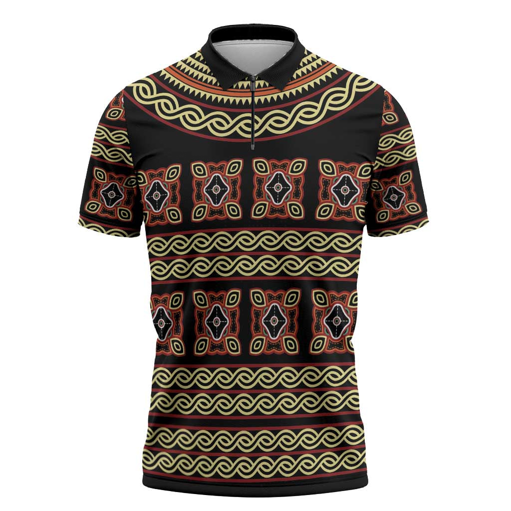 Cameroon Traditional Pattern Zipper Polo Shirt Bamenda Royal Toghu