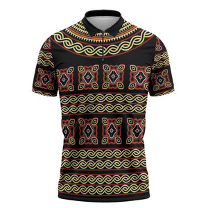 Cameroon Traditional Pattern Zipper Polo Shirt Bamenda Royal Toghu
