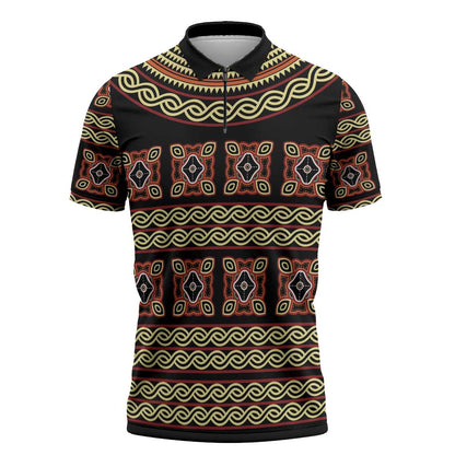 Cameroon Traditional Pattern Zipper Polo Shirt Bamenda Royal Toghu