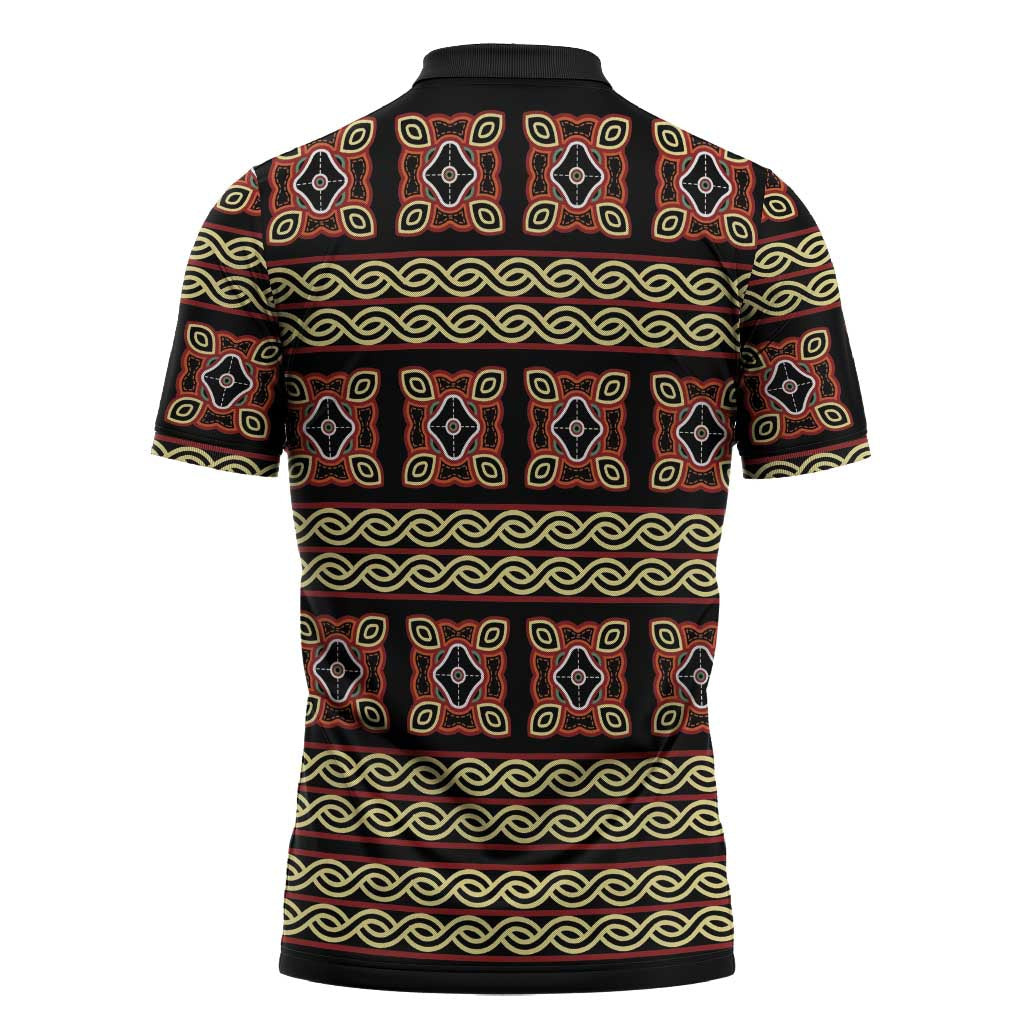 Cameroon Traditional Pattern Zipper Polo Shirt Bamenda Royal Toghu