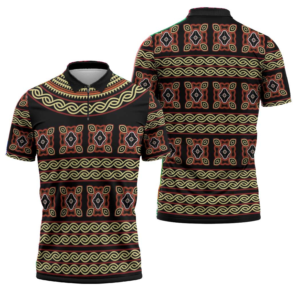 Cameroon Traditional Pattern Zipper Polo Shirt Bamenda Royal Toghu