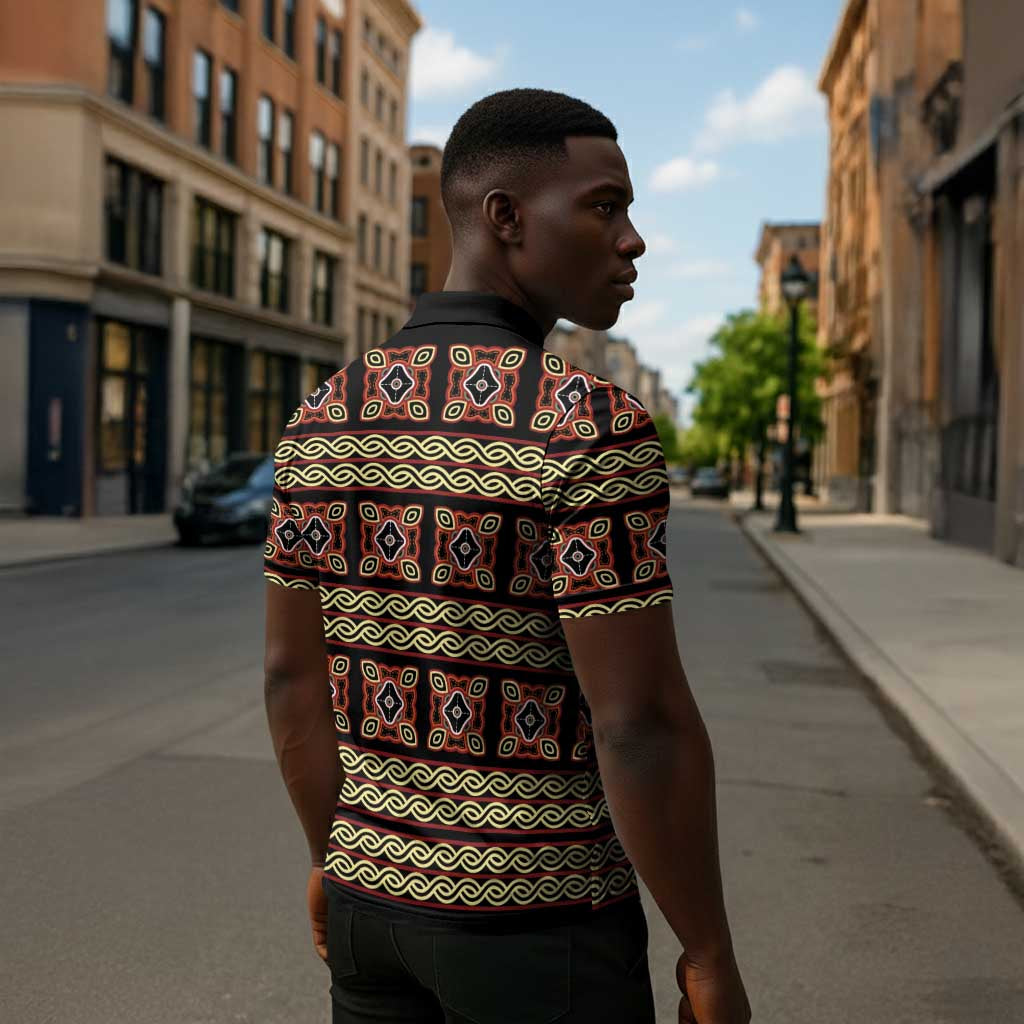 Cameroon Traditional Pattern Zipper Polo Shirt Bamenda Royal Toghu