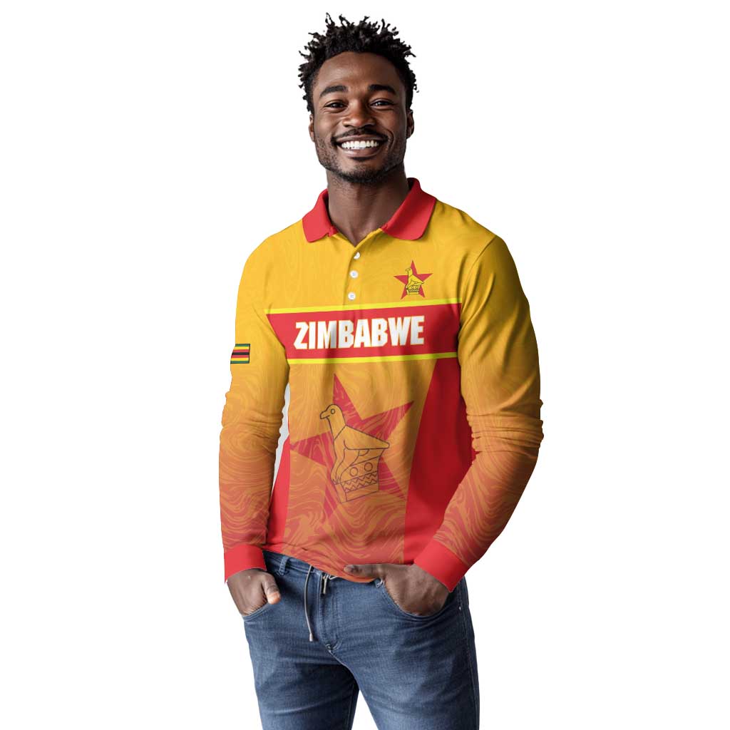 Zimbabwe Cricket Custom Long Sleeve Polo Shirt Come On Chevrons