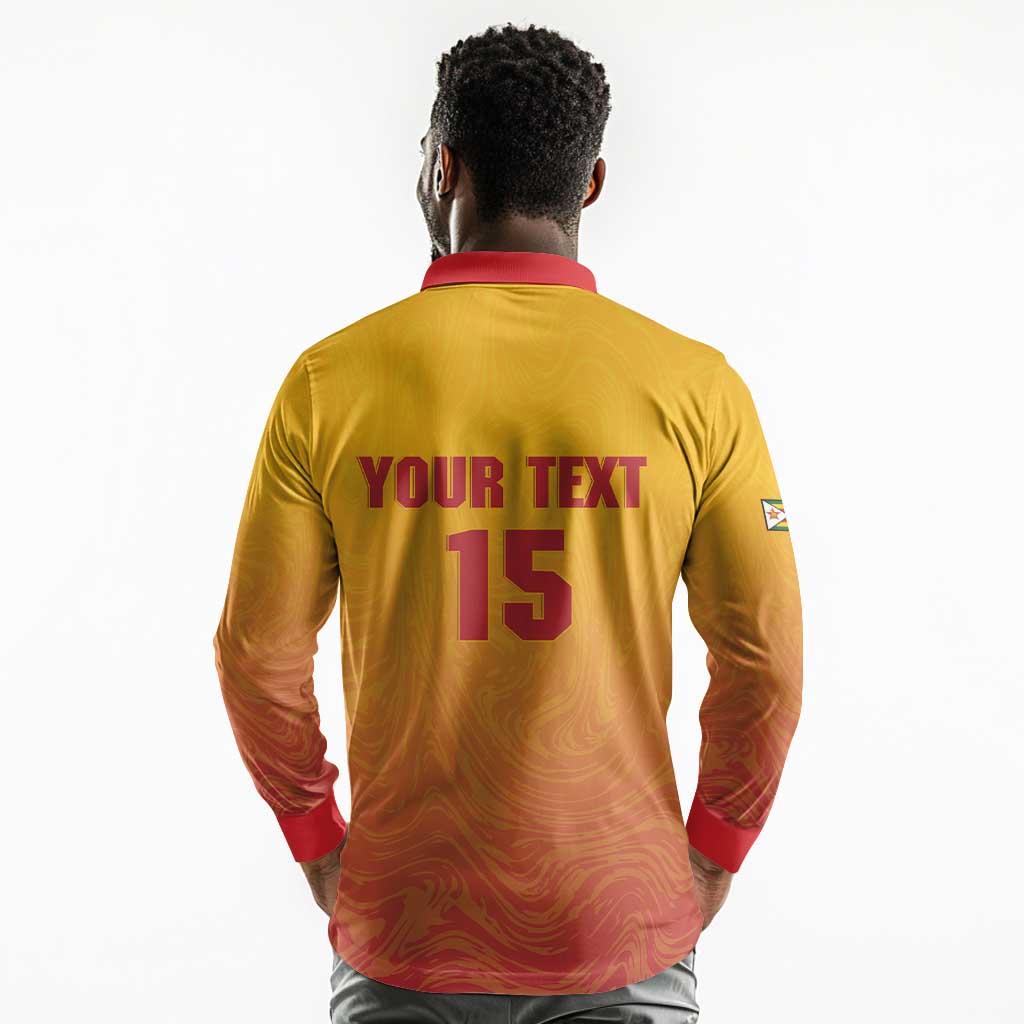 Zimbabwe Cricket Custom Long Sleeve Polo Shirt Come On Chevrons