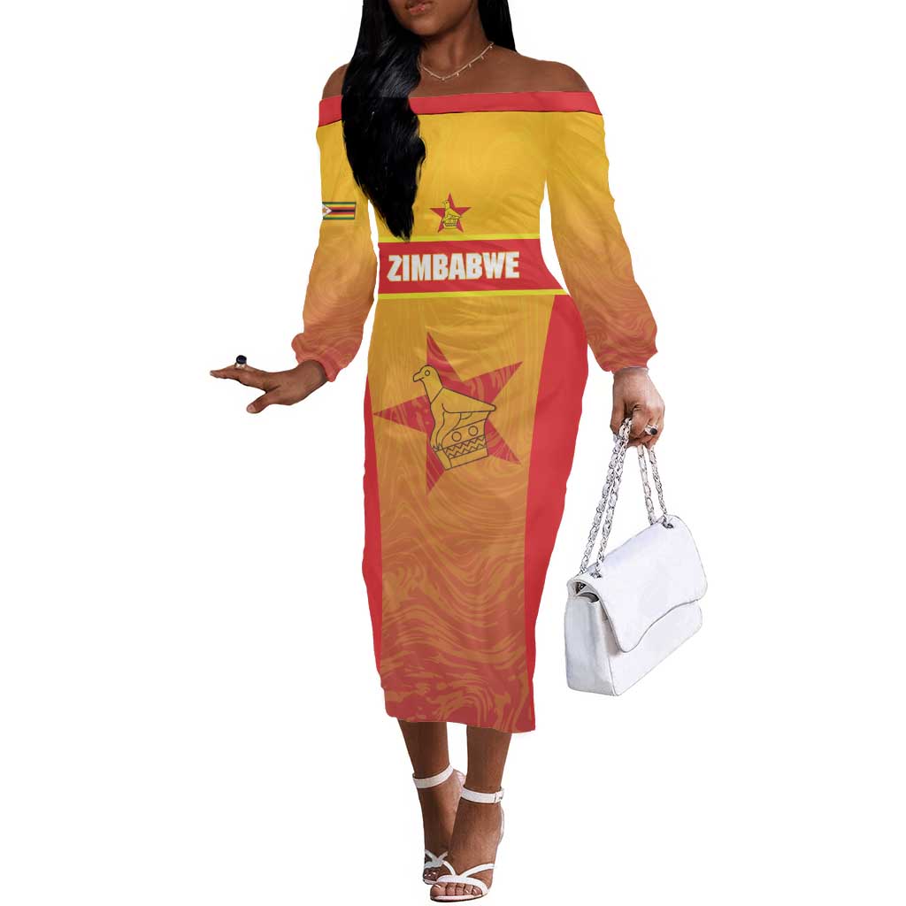 Zimbabwe Cricket Custom Off The Shoulder Long Sleeve Dress Come On Chevrons