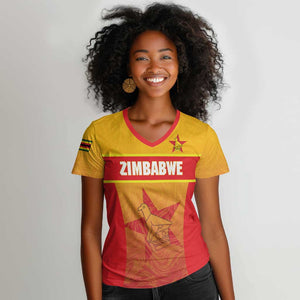 Zimbabwe Cricket Custom Women V-Neck T-Shirt Come On Chevrons