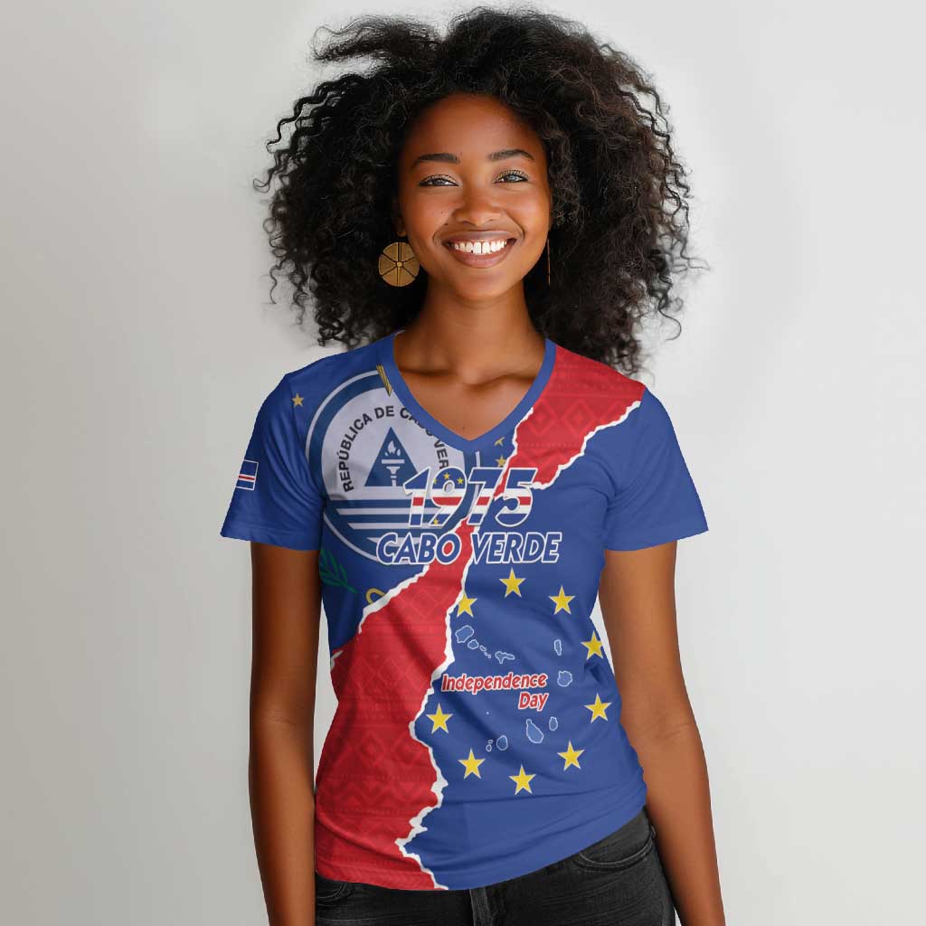 Happy Cabo Verde Women V-Neck T-Shirt 50th Anniversary of Independence
