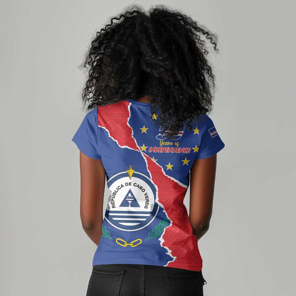 Happy Cabo Verde Women V-Neck T-Shirt 50th Anniversary of Independence