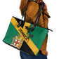 Happy Jumieka Independence Day Leather Tote Bag Coat Of Arms Flag Style