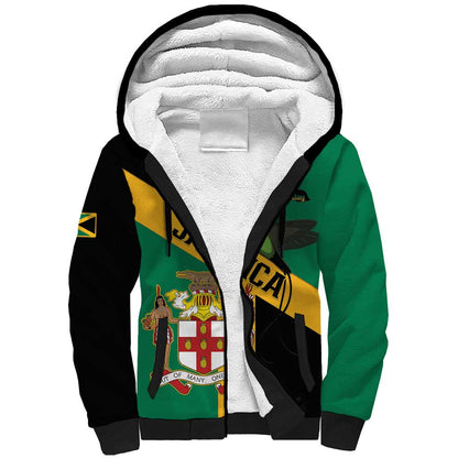 Happy Jumieka Independence Day Sherpa Hoodie Coat Of Arms Flag Style
