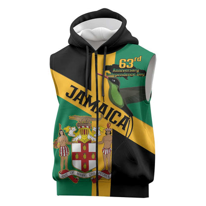 Happy Jumieka Independence Day Sleeveless Zip Hoodie Coat Of Arms Flag Style - African Pride