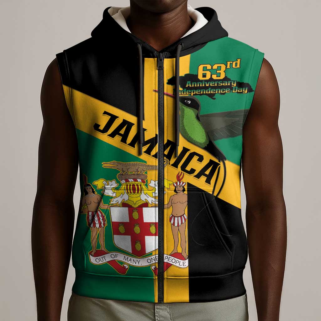 Happy Jumieka Independence Day Sleeveless Zip Hoodie Coat Of Arms Flag Style - African Pride