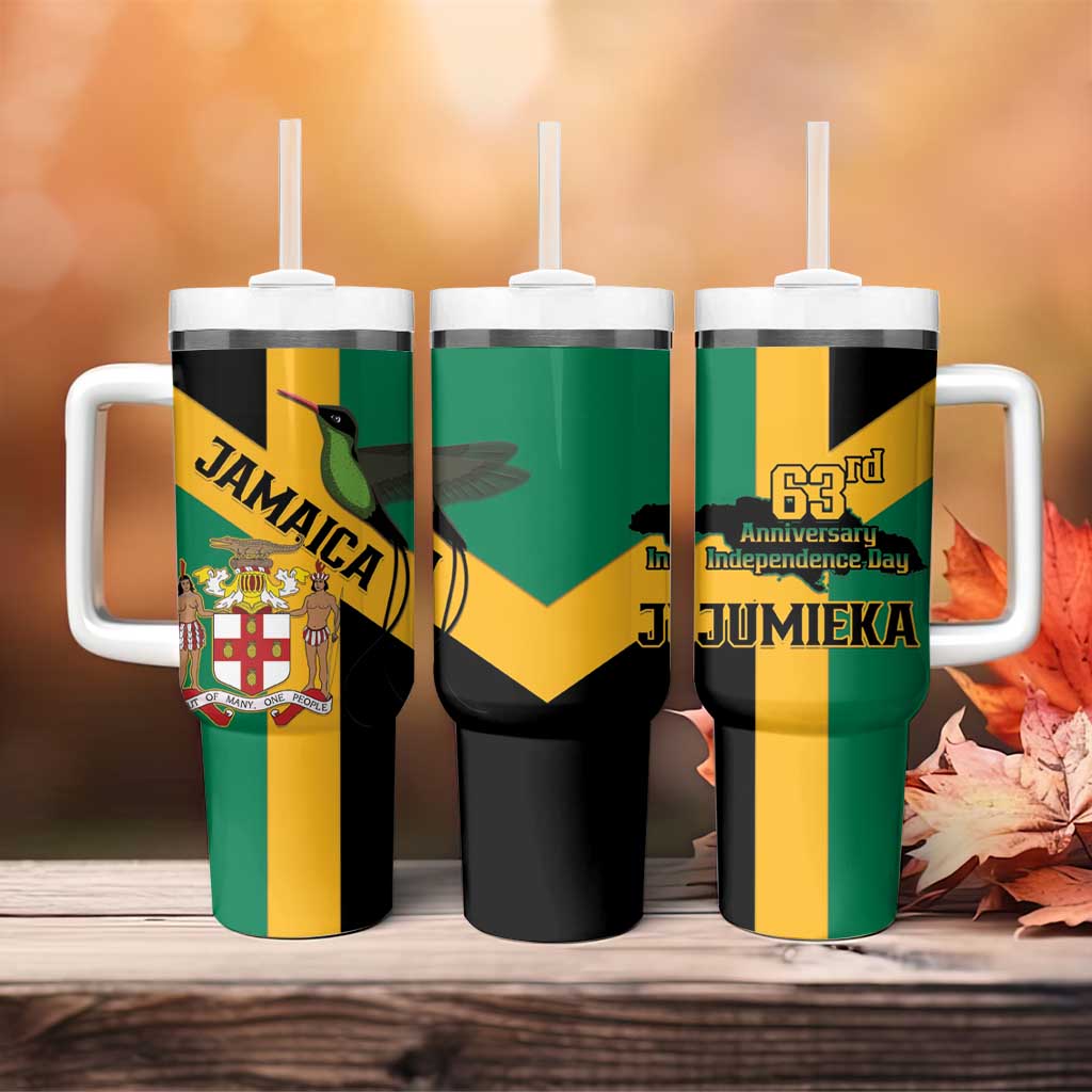 Happy Jumieka Independence Day Tumbler With Handle Coat Of Arms Flag Style