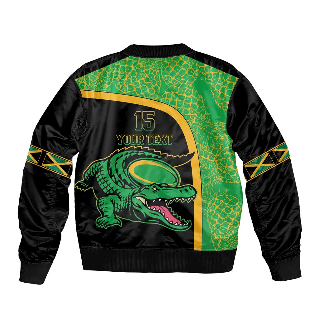 Jamaica Rugby Custom Bomber Jacket Go Champions - Pineapple Pattern