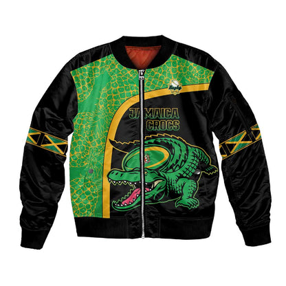 Jamaica Rugby Custom Sleeve Zip Bomber Jacket Go Champions - Pineapple Pattern