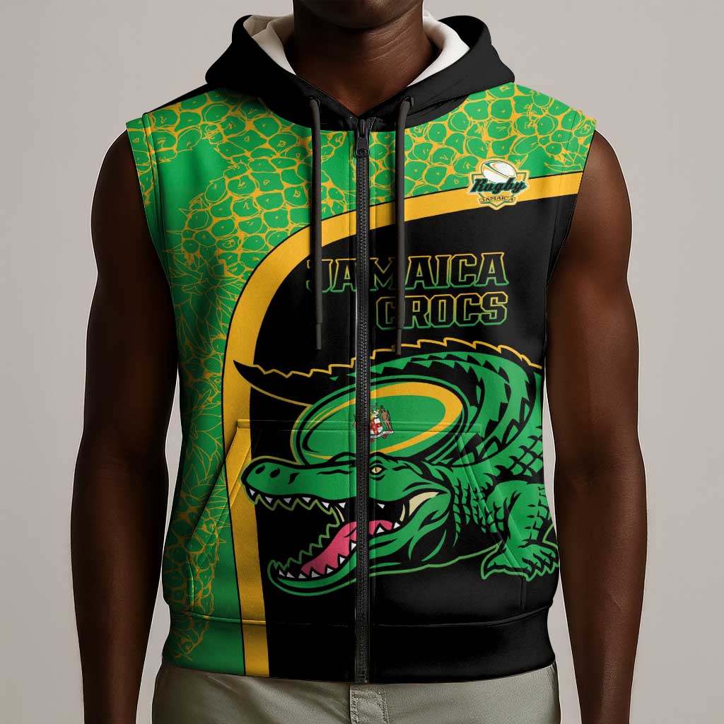 Jamaica Rugby Custom Sleeveless Zip Hoodie Go Champions - Pineapple Pattern - African Pride