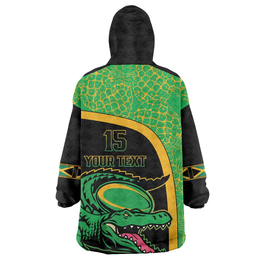 Jamaica Rugby Custom Wearable Blanket Hoodie Go Champions - Pineapple Pattern