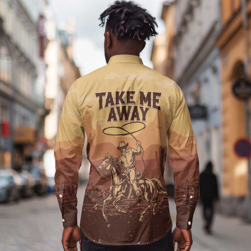 Black Cowboy Take Me Away Long Sleeve Button Shirt