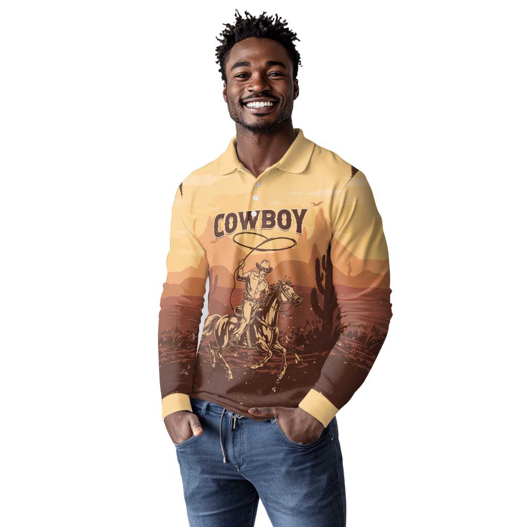 Black Cowboy Take Me Away Long Sleeve Polo Shirt