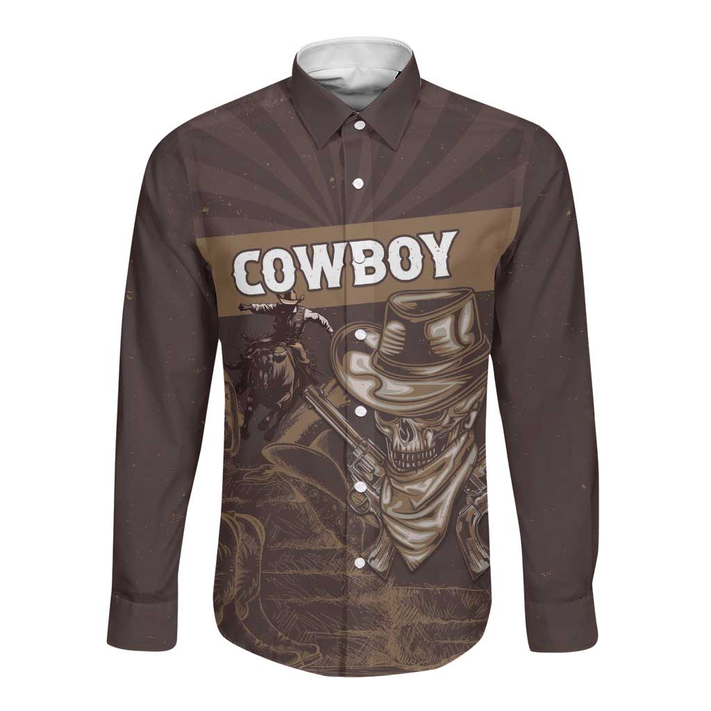 Personalised Skull Cowboy Long Sleeve Button Shirt Wild West Reborn