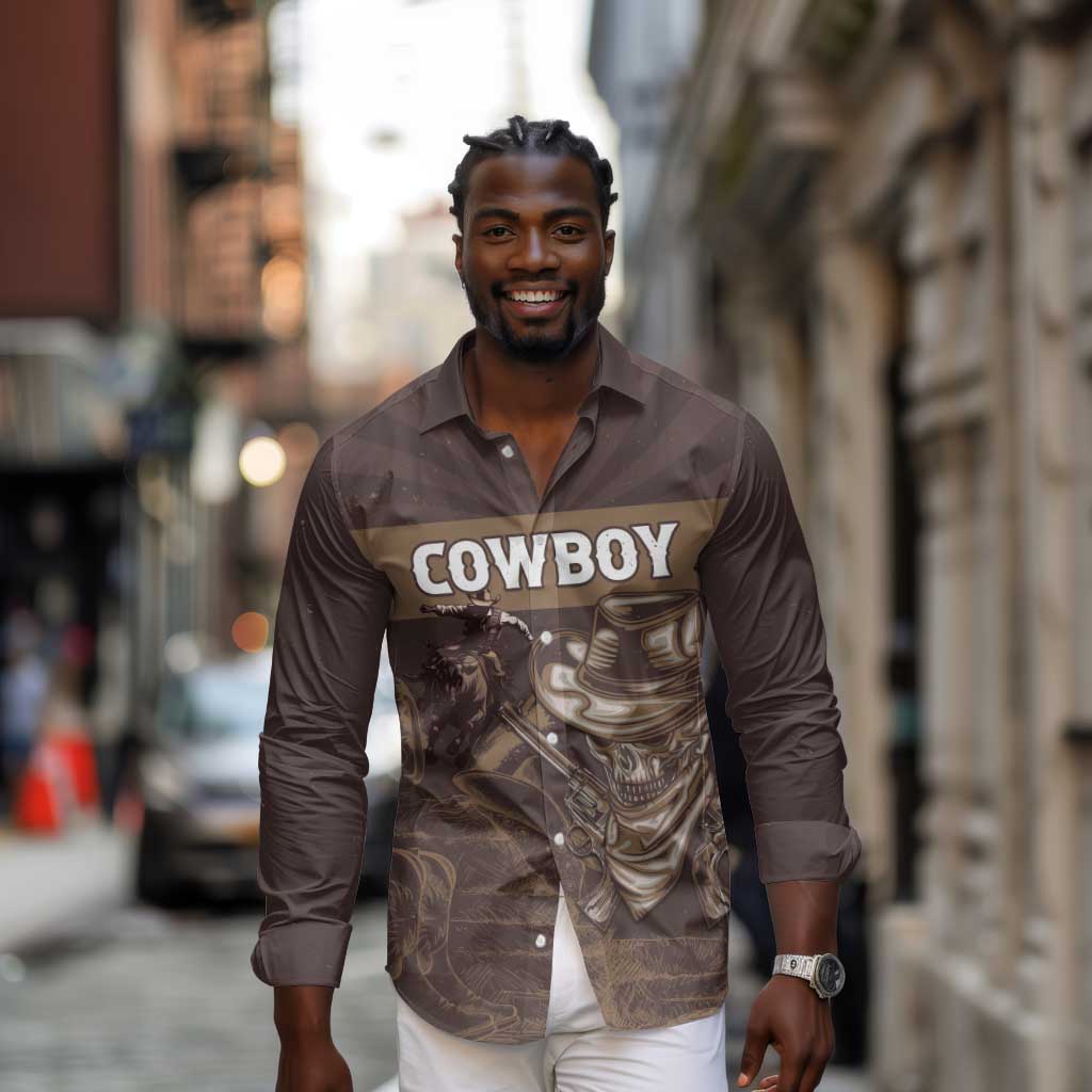 Personalised Skull Cowboy Long Sleeve Button Shirt Wild West Reborn