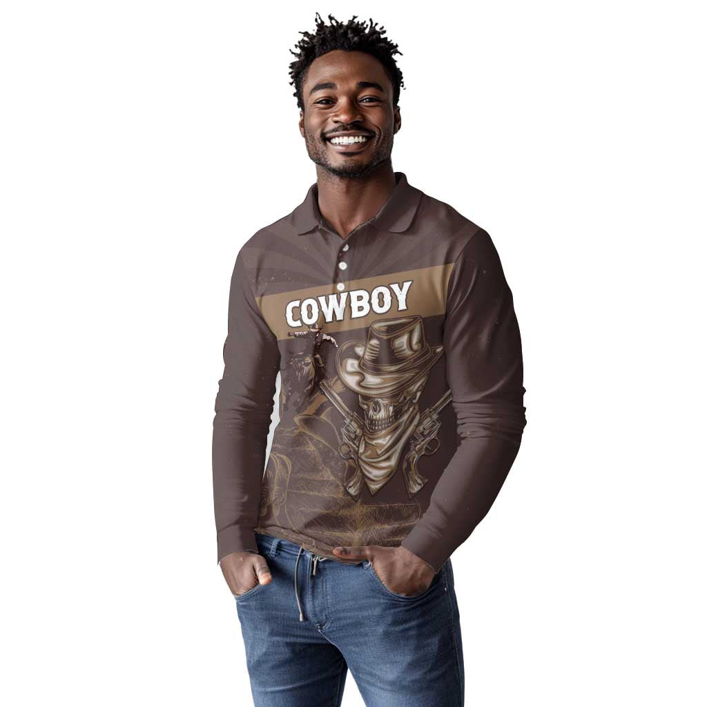 Personalised Skull Cowboy Long Sleeve Polo Shirt Wild West Reborn