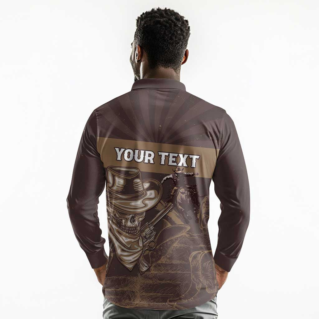 Personalised Skull Cowboy Long Sleeve Polo Shirt Wild West Reborn
