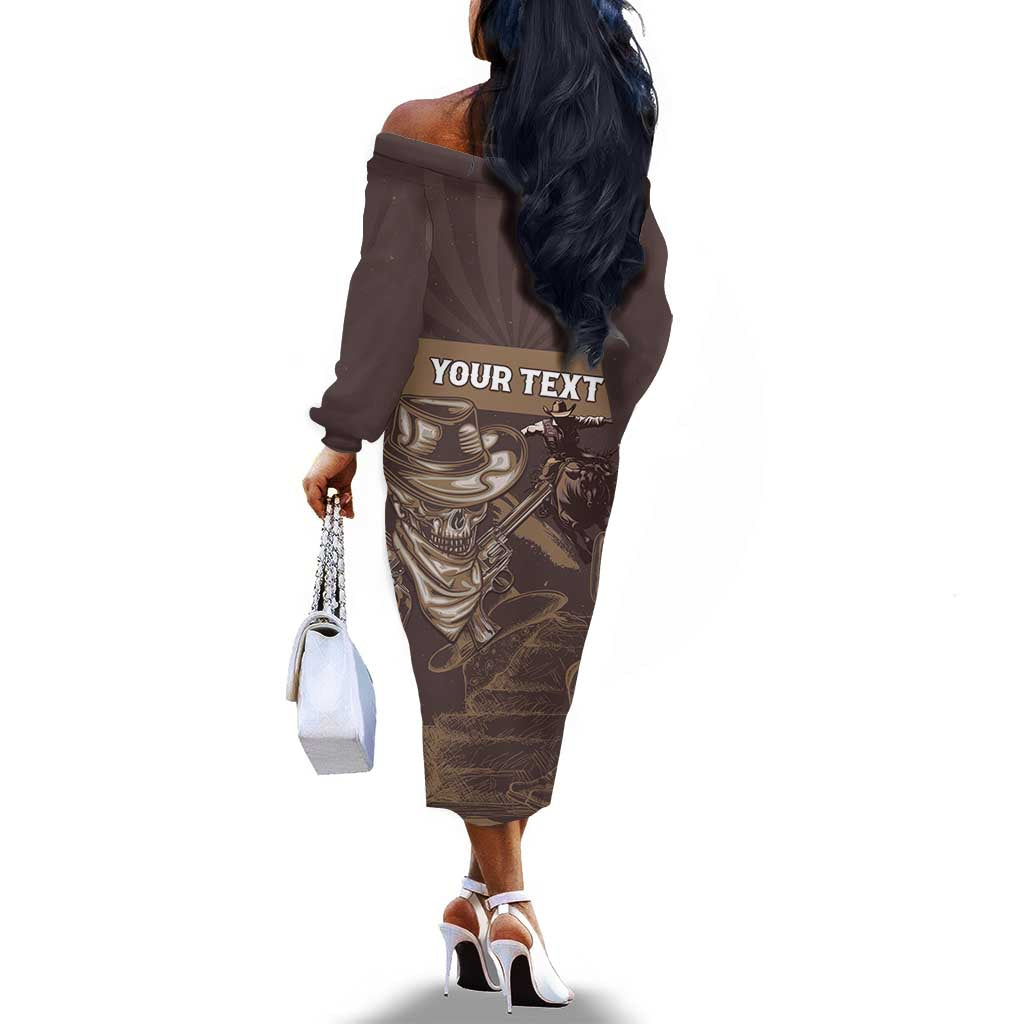 Personalised Skull Cowboy Off The Shoulder Long Sleeve Dress Wild West Reborn