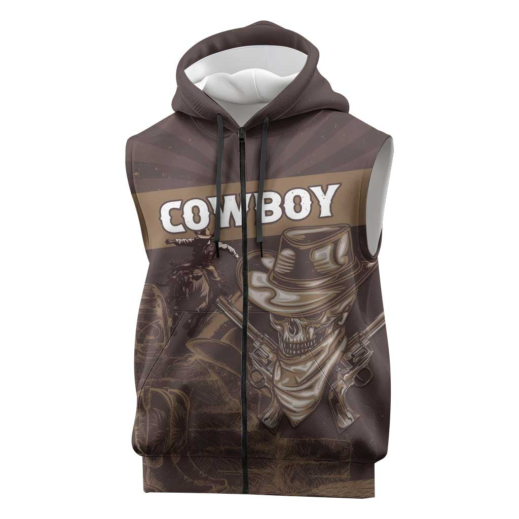 Personalised Skull Cowboy Sleeveless Zip Hoodie Wild West Reborn - African Pride