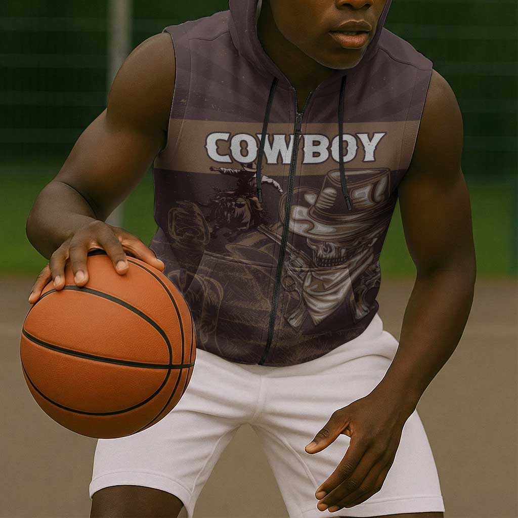 Personalised Skull Cowboy Sleeveless Zip Hoodie Wild West Reborn - African Pride