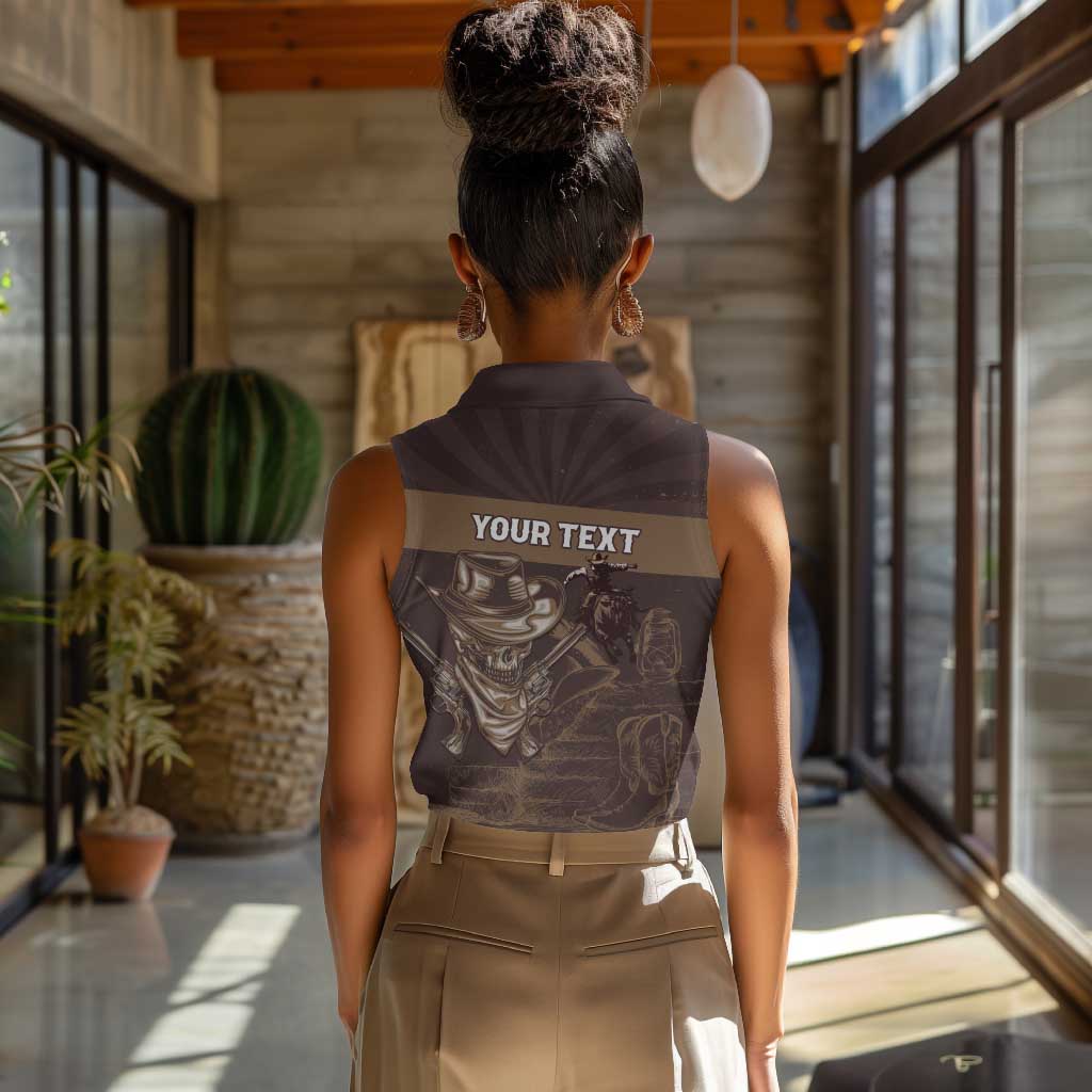 Personalised Skull Cowboy Women Sleeveless Polo Shirt Wild West Reborn