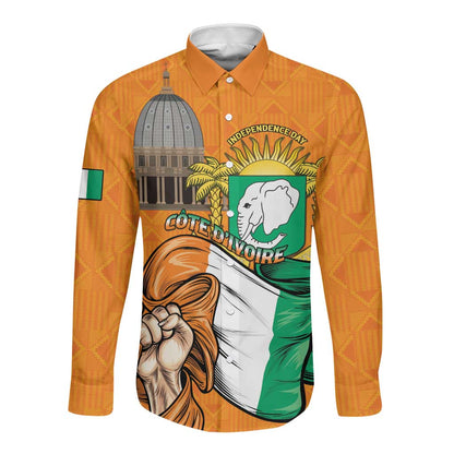 Personalised Happy Cote dIvoire Long Sleeve Button Shirt 65th of Independence Day
