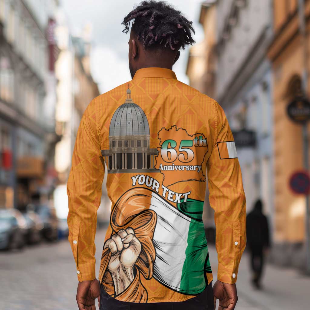 Personalised Happy Cote dIvoire Long Sleeve Button Shirt 65th of Independence Day