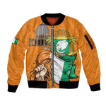 Personalised Happy Cote dIvoire Sleeve Zip Bomber Jacket 65th of Independence Day