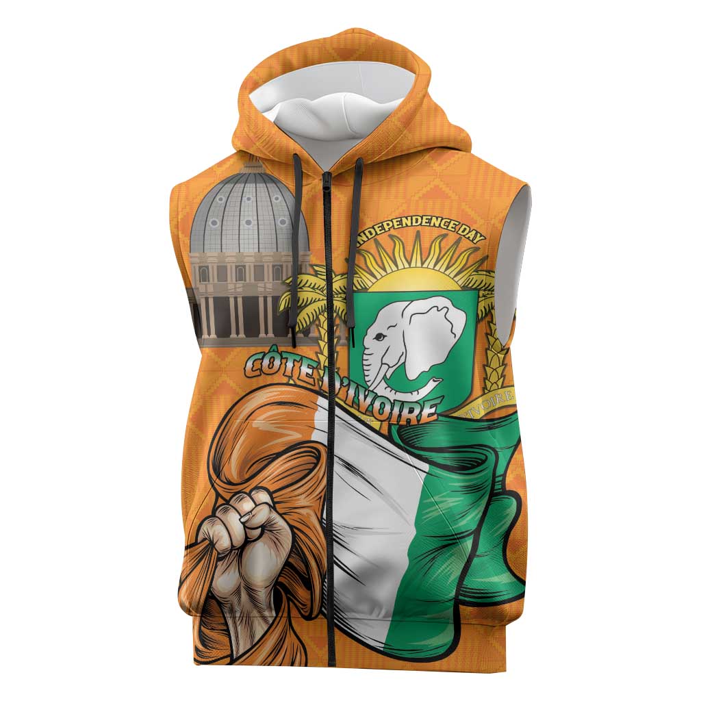 Personalised Happy Cote dIvoire Sleeveless Zip Hoodie 65th of Independence Day - African Pride