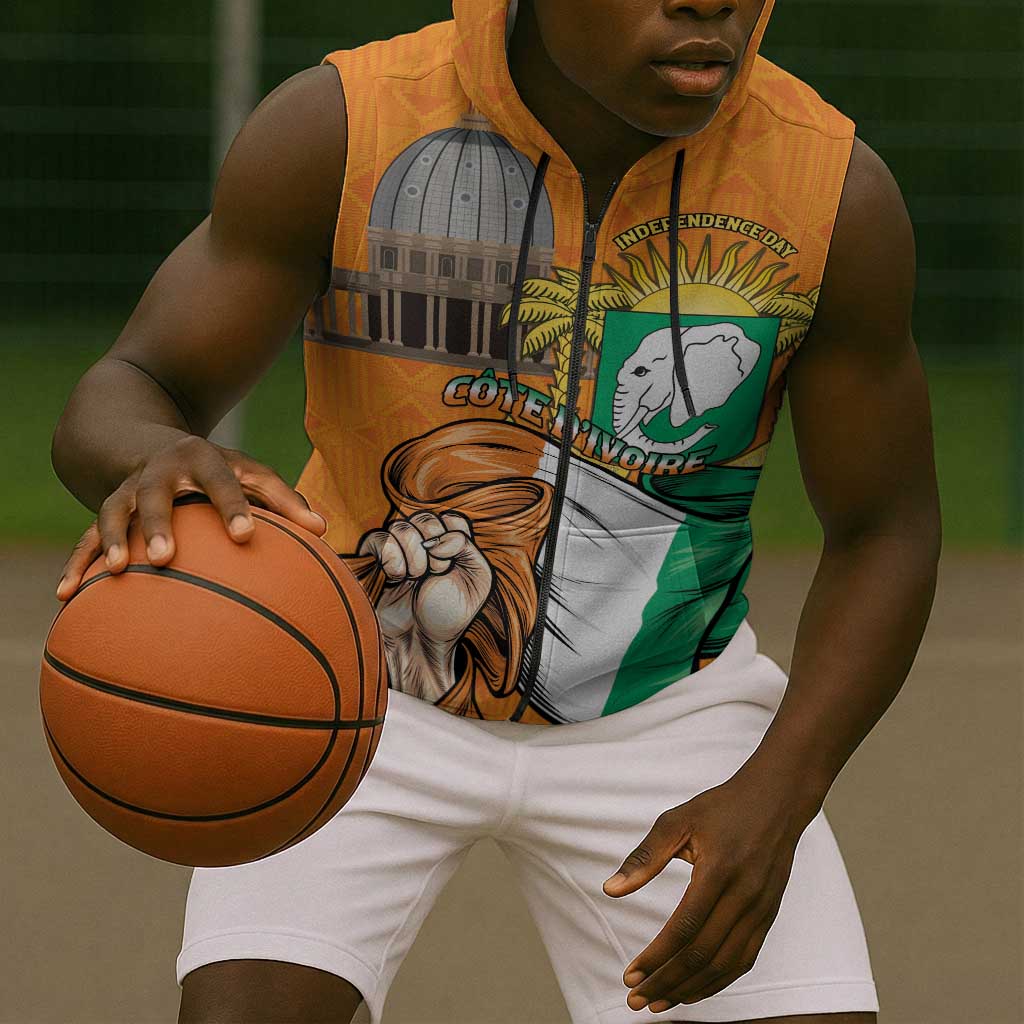 Personalised Happy Cote dIvoire Sleeveless Zip Hoodie 65th of Independence Day - African Pride